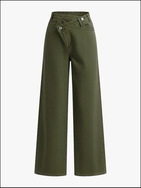 Commense Olive Green High-Waist Wide-Leg Pants